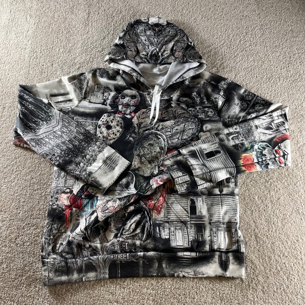 Unbranded Horror Movie Hoodie Womens Medium‎ Black White Excellent Slasher Print